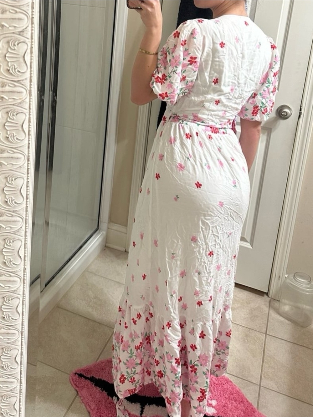 Draper James White Wrap Maxi Dress with Pink & Red Floral Print - Picture 4 of 5